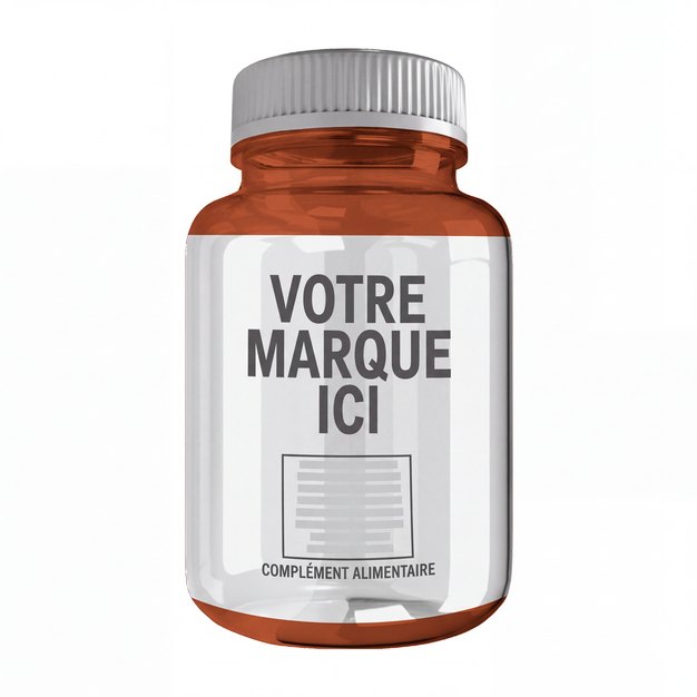 Votre marque — flacon ambré Flacon ambré avec comprimés en marque blanche — votre marque ici