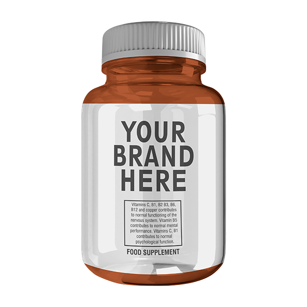 Your brand — amber bottle Private label amber bottle with tablets — your brand here
