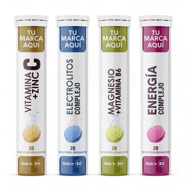 Tubos de comprimidos efervescentes de marca blanca, fórmulas listas y sabores Tubos de marca blanca — fórmulas listas de comprimidos efervescentes, varios sabores