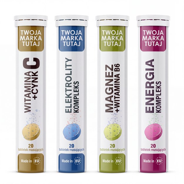 Rurki private label — gotowe receptury tabletek musujących, wiele smaków