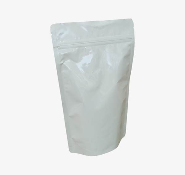 Bolsa con cierre zip blanca para complementos alimenticios en polvo