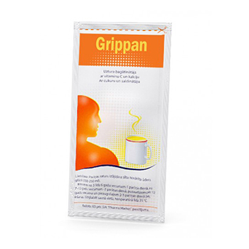 Grippan — vitamin C and calcium hot drink powder in a single-serve sachet, manufactured by Pharma Manufacture