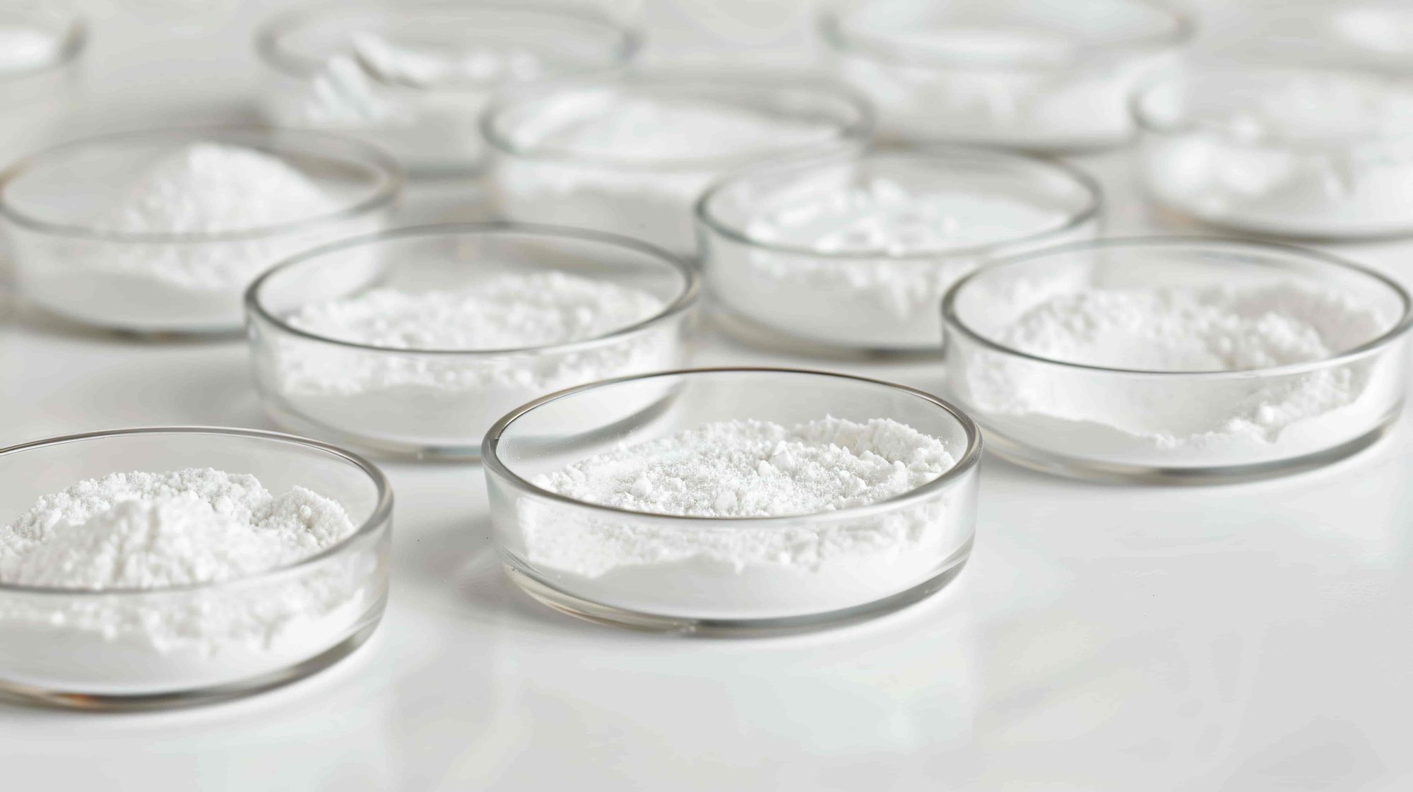 Campioni di laboratorio di polveri di integratori alimentari preparati per il test