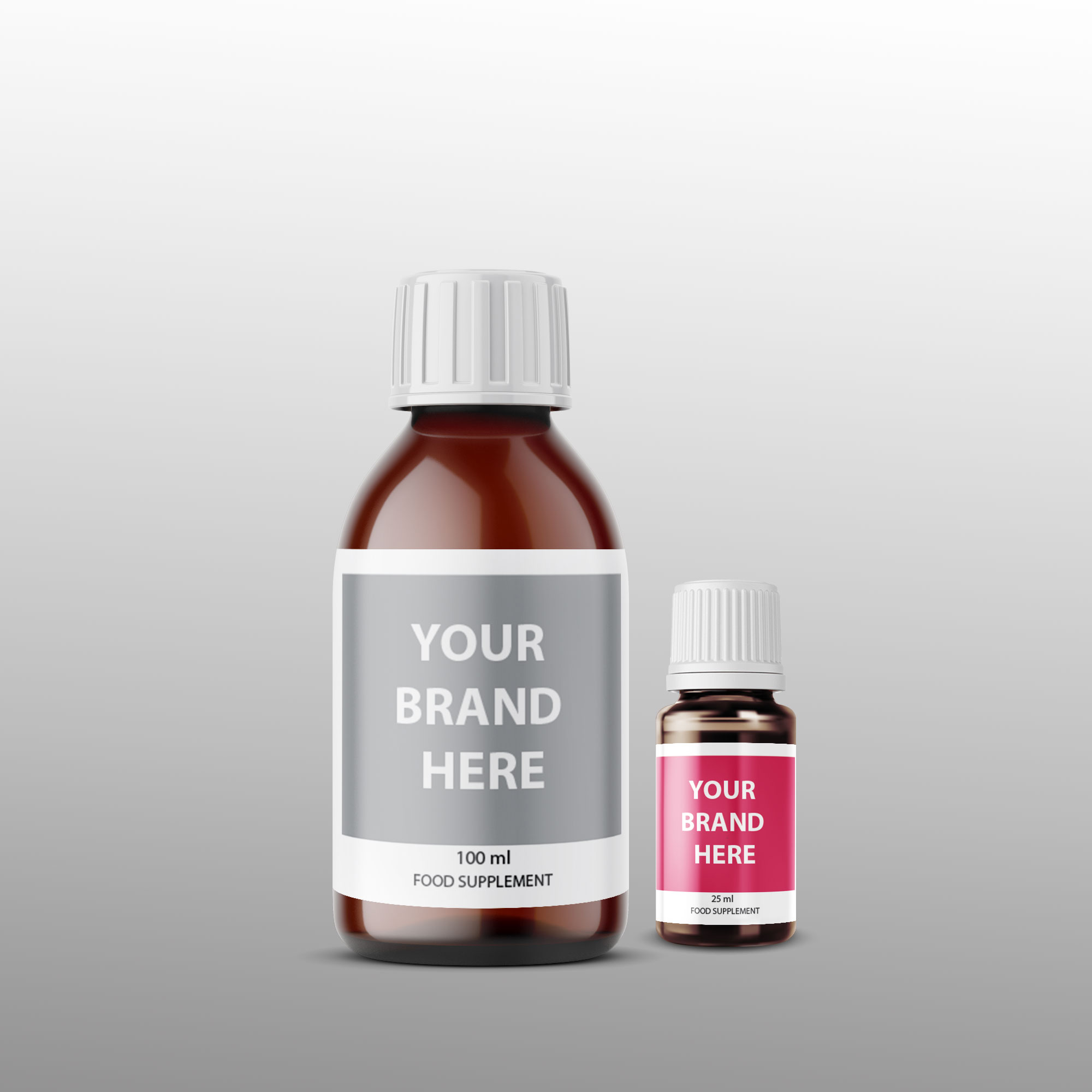 Private label liquid food supplements Private label liquid food supplements — drops, syrups and shots