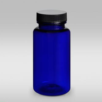 Botella PET azul de 150 ml para complementos de marca blanca