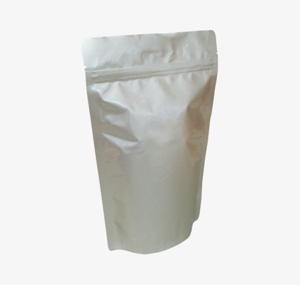 Bolsa con cierre zip plateada para nutrición deportiva en polvo