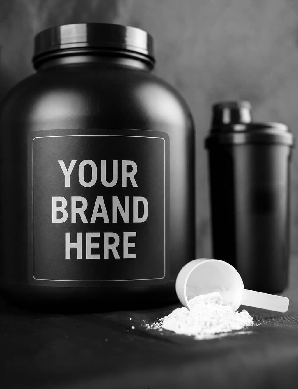 Whey protein powder in a big private label jar Big jar of whey protein powder for private label